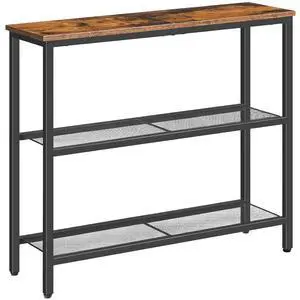 29.5" Narrow Console Table, 3-Tier Entryway Table, Thin Sofa Table with Shelves, Side Table, Display Table, for Hallway, Entrance, Living Room, Bedroom, Rustic Brown and Black BF73XG01 29.5" Narrow Console Table, 3-Tier Entryway Table, Thin Sofa Table with Shelves, Side Table, Display Table, for Hallway, Entrance, Living Room, Bedroom, Rustic Brown and Black BF73XG01