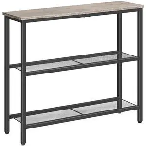 29.5" Narrow Console Table, 3-Tier Entryway Table, Thin Sofa Table with Shelves, Side Table, Display Table, for Hallway, Entrance, Living Room, Bedroom, Greige and Black BG73XG01 29.5" Narrow Console Table, 3-Tier Entryway Table, Thin Sofa Table with Shelves, Side Table, Display Table, for Hallway, Entrance, Living Room, Bedroom, Greige and Black BG73XG01