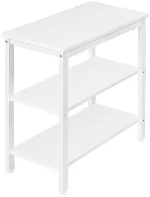 End Table, Simple Rustic Side Table with 3-Tier Storage Shelf, Narrow Nightstand for Small Spaces, Easy Assembly, for Living Room, Bedroom, Industrial Design, White WT14BZ01 End Table, Simple Rustic Side Table with 3-Tier Storage Shelf, Narrow Nightstand for Small Spaces, Easy Assembly, for Living Room, Bedroom, Industrial Design, White WT14BZ01