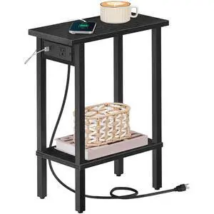 Small End Table with Charging Station, Narrow Side Table with USB Port and Outlets, Skinny Sofa Table, Slim Nightstand, Living Room, Bedroom, Black BK240UBZ01 Small End Table with Charging Station, Narrow Side Table with USB Port and Outlets, Skinny Sofa Table, Slim Nightstand, Living Room, Bedroom, Black BK240UBZ01