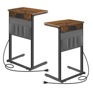 C Shaped End Tables with Charging Station, Set of 2, 28" H Couch Side Tables Slide Under, Sofa Arm Tray Tables with Storage Bag for Living Room, Recliner, Rustic Brown BF70USFP201 C Shaped End Tables with Charging Station, Set of 2, 28" H Couch Side Tables Slide Under, Sofa Arm Tray Tables with Storage Bag for Living Room, Recliner, Rustic Brown BF70USFP201