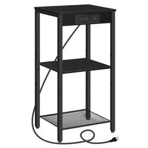 Tall End Table with Charging Station, 30 Inch Slim Tall Nightstand, 3-Tier Narrow Side Table with Adjustable Shelf, for Living Room, Bedroom, Small Space, Hallway, Black BB09UDH01G1 Tall End Table with Charging Station, 30 Inch Slim Tall Nightstand, 3-Tier Narrow Side Table with Adjustable Shelf, for Living Room, Bedroom, Small Space, Hallway, Black BB09UDH01G1