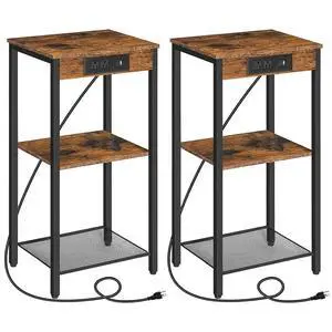 Tall End Tables with Charging Station, Set of 2, 30 Inch Tall Nightstands, 3-Tier Side Tables with Adjustable Storage Shelves, for Living Room, Bedroom, Hallway, Rustic Brown BF09UDHP201G1 Tall End Tables with Charging Station, Set of 2, 30 Inch Tall Nightstands, 3-Tier Side Tables with Adjustable Storage Shelves, for Living Room, Bedroom, Hallway, Rustic Brown BF09UDHP201G1