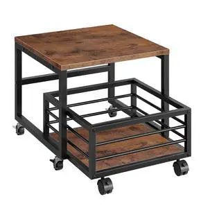 End Table, Mini Fridge Stand with Storage, Mini Fridge Table with Wheels and Adjustable Feet, Sturdy Metal Frame, for Living Room, Bedroom, Office, Rustic Brown and Black BF155TL01 End Table, Mini Fridge Stand with Storage, Mini Fridge Table with Wheels and Adjustable Feet, Sturdy Metal Frame, for Living Room, Bedroom, Office, Rustic Brown and Black BF155TL01