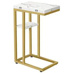 Foldable C Shaped End Table, C Shaped Side Table with Storage Shelf, Small Snack Table, Slide Under Couch Table for Sofa, Living Room Bedroom Small Spaces Easy Assembly, Gold DM29SF01 Foldable C Shaped End Table, C Shaped Side Table with Storage Shelf, Small Snack Table, Slide Under Couch Table for Sofa, Living Room Bedroom Small Spaces Easy Assembly, Gold DM29SF01