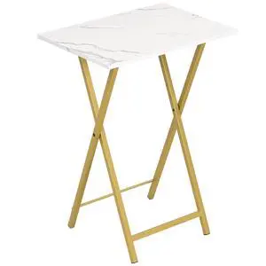 Folding TV Tray Table, Stable Snack Table for Small Space, Portable Sofa Side Desk, Easy Assembly and Storage, Ideal for Snacks and Meals in Living Room, Marble and Gold DM15BZ01 Folding TV Tray Table, Stable Snack Table for Small Space, Portable Sofa Side Desk, Easy Assembly and Storage, Ideal for Snacks and Meals in Living Room, Marble and Gold DM15BZ01