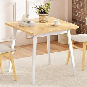 Bamboo Dining Table, Square Dining Table for 2, 27.6" Kitchen Table for Small Space, Writing Table, Easy to Assemble, for Dining Room, Living Room, Office, Kitchen, Natural and White YW70CZ01G1 Bamboo Dining Table, Square Dining Table for 2, 27.6" Kitchen Table for Small Space, Writing Table, Easy to Assemble, for Dining Room, Living Room, Office, Kitchen, Natural and White YW70CZ01G1