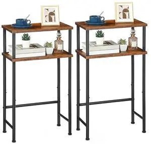 Narrow Console Table Set of 2 for Small Space, 15.7" Entryway Table with Storage, Sofa Table with 2 Shelves, Skinny Console Tables for Entryway, Hallway, Rustic Brown and Black BF40XGP201 Narrow Console Table Set of 2 for Small Space, 15.7" Entryway Table with Storage, Sofa Table with 2 Shelves, Skinny Console Tables for Entryway, Hallway, Rustic Brown and Black BF40XGP201