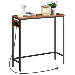 Narrow Console Table with Power Outlets, 29.5" Small Entryway Table with Charging Station, Thin Sofa Table, Side Table, for Hallway, Bedroom, Living Room, Rustic Brown and Black BF75UXG01 Narrow Console Table with Power Outlets, 29.5" Small Entryway Table with Charging Station, Thin Sofa Table, Side Table, for Hallway, Bedroom, Living Room, Rustic Brown and Black BF75UXG01