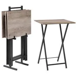 Folding TV Tray Tables, Set of 4 TV Trays with Storage Rack, Industrial Side Table for Eating at Couch, Foldable Snack Table for Small Space, Easy Assembly, Greige and Black BG50BZ01 Folding TV Tray Tables, Set of 4 TV Trays with Storage Rack, Industrial Side Table for Eating at Couch, Foldable Snack Table for Small Space, Easy Assembly, Greige and Black BG50BZ01