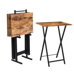 Folding TV Tray Tables, Set of 4 TV Trays with Storage Rack, Industrial Side Table for Eating at Couch, Foldable Snack Table for Small Space, Easy Assembly, Rustic Brown and Black BF50BZ01 Folding TV Tray Tables, Set of 4 TV Trays with Storage Rack, Industrial Side Table for Eating at Couch, Foldable Snack Table for Small Space, Easy Assembly, Rustic Brown and Black BF50BZ01