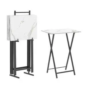 Folding TV Tray Tables, Set of 4 TV Trays with Storage Rack, Industrial Side Table for Eating at Couch, Foldable Snack Table for Small Space, Easy Assembly, White and Black BW50BZ01 Folding TV Tray Tables, Set of 4 TV Trays with Storage Rack, Industrial Side Table for Eating at Couch, Foldable Snack Table for Small Space, Easy Assembly, White and Black BW50BZ01