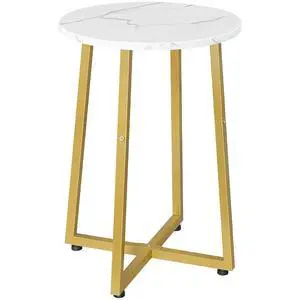 Side Table, Round End Accent Table with Sturdy Metal Pedestal, 15.7" Round Nightstand, for Living Room, Bedroom, Balcony, Office, Marble and Gold DM95BZ01 Side Table, Round End Accent Table with Sturdy Metal Pedestal, 15.7" Round Nightstand, for Living Room, Bedroom, Balcony, Office, Marble and Gold DM95BZ01