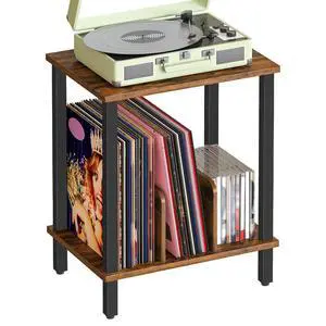 Small End Table, 2-Tier Record Player Stand Vinyl Record Turntable Stand with Storage up to 100 Albums, Small Side Table for Living Room, Bedroom Rustic Brown, FG05RS01 Small End Table, 2-Tier Record Player Stand Vinyl Record Turntable Stand with Storage up to 100 Albums, Small Side Table for Living Room, Bedroom Rustic Brown, FG05RS01