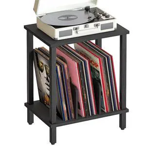 Small End Table, 2-Tier Record Player Stand Vinyl Record Turntable Stand with Storage up to 100 Albums, Small Side Table for Living Room, Bedroom Black, BK05RS01 Small End Table, 2-Tier Record Player Stand Vinyl Record Turntable Stand with Storage up to 100 Albums, Small Side Table for Living Room, Bedroom Black, BK05RS01
