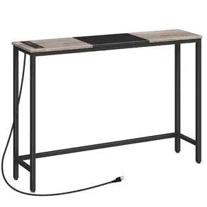 Narrow Console Table with Power Outlets, 44.9 Inches Sofa Table, Slim Behind Couch Table, Entryway Table with Display Shelf, for Living Room, Foyer, Hallway, Greige and Black BG114UXG01 Narrow Console Table with Power Outlets, 44.9 Inches Sofa Table, Slim Behind Couch Table, Entryway Table with Display Shelf, for Living Room, Foyer, Hallway, Greige and Black BG114UXG01