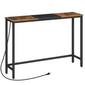 Narrow Console Table with Power Outlets, 44.9 Inches Sofa Table, Slim Behind Couch Table, Entryway Table with Display Shelf, for Living Room, Foyer, Hallway, Rustic Brown and Black BF114UXG01 Narrow Console Table with Power Outlets, 44.9 Inches Sofa Table, Slim Behind Couch Table, Entryway Table with Display Shelf, for Living Room, Foyer, Hallway, Rustic Brown and Black BF114UXG01