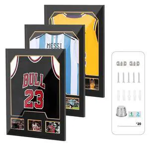 Jersey Frame Display Cases, Jersey Frame with Picture Slots, Jersey Shadow Box Display Case, 98% UV Protection, Football, Basketball (3 Pack, Black&Gold) Jersey Frame Display Cases, Jersey Frame with Picture Slots, Jersey Shadow Box Display Case, 98% UV Protection, Football, Basketball (3 Pack, Black&Gold)