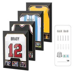 Jersey Frame Display Cases, Jersey Frame with Picture Slots, Jersey Shadow Box Display Case, 98% UV Protection, Football, Basketball (4 Pack, Black&Gold) Jersey Frame Display Cases, Jersey Frame with Picture Slots, Jersey Shadow Box Display Case, 98% UV Protection, Football, Basketball (4 Pack, Black&Gold)