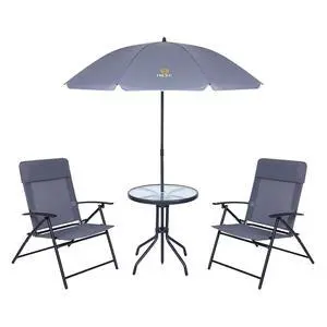 Patio Set with Umbrella, Outdoor Dinning Set, Patio Furniture Set, Patio Table Chair with Umbrella, Table and Chairs, 4-Piece Garden Furniture Set, Glass Table, 2 Folding Chairs&Umbrella (Grey) Patio Set with Umbrella, Outdoor Dinning Set, Patio Furniture Set, Patio Table Chair with Umbrella, Table and Chairs, 4-Piece Garden Furniture Set, Glass Table, 2 Folding Chairs&Umbrella (Grey)