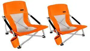 Low Beach Camping Folding Chair, Compact Backpacking River Sand Chair,Sillas De Playa, with Cup Holder, Carry Bag, Heavy Duty Outdoor, Camping, Beach, Travel, Picnic, Festival (2 Pack Orange) Low Beach Camping Folding Chair, Compact Backpacking River Sand Chair,Sillas De Playa, with Cup Holder, Carry Bag, Heavy Duty Outdoor, Camping, Beach, Travel, Picnic, Festival (2 Pack Orange)