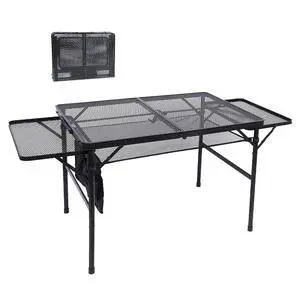Folding Grill Table, Camping Tailgate Metal Table, 2 Tier Mesh Grill Station, with Metal Folding Adjustable Height&Width, Mesh Net, Carry Handle, for Outdoor Folding Grill Table, Camping Tailgate Metal Table, 2 Tier Mesh Grill Station, with Metal Folding Adjustable Height&Width, Mesh Net, Carry Handle, for Outdoor