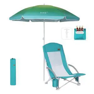 Beach Chair, Sand Chair, Lake Chairs for Adults with Umbrella and Cooler, Low Beach Chairs High Back, Cup Holder, Carry Bag, Heavy Duty Compact Outdoor, Camping (One Blue) Beach Chair, Sand Chair, Lake Chairs for Adults with Umbrella and Cooler, Low Beach Chairs High Back, Cup Holder, Carry Bag, Heavy Duty Compact Outdoor, Camping (One Blue)