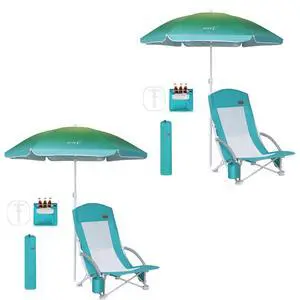 Beach Chair, Sand Lake River Chairs for Adults with Umbrella and Cooler, Low Beach Chairs High Back, Cup Holder, Carry Bag, Heavy Duty Compact Outdoor, Camping (Set of 2, Blue) Beach Chair, Sand Lake River Chairs for Adults with Umbrella and Cooler, Low Beach Chairs High Back, Cup Holder, Carry Bag, Heavy Duty Compact Outdoor, Camping (Set of 2, Blue)