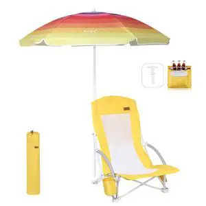 Beach Chair, Sand Chair, Lake Chairs for Adults with Umbrella and Cooler, Low Beach Chairs High Back, Cup Holder & Carry Bag & Heavy Duty Compact Outdoor, Camping (One Yellow) Beach Chair, Sand Chair, Lake Chairs for Adults with Umbrella and Cooler, Low Beach Chairs High Back, Cup Holder & Carry Bag & Heavy Duty Compact Outdoor, Camping (One Yellow)