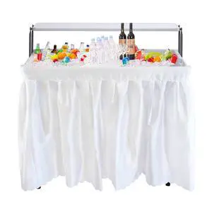 4 ft Folding Ice Cooler Table, Party Cooler, Grazing Table, Tables with Drain, Bar Cooler Tables, with Matching Skirt, Storage Shelf (White) 4 ft Folding Ice Cooler Table, Party Cooler, Grazing Table, Tables with Drain, Bar Cooler Tables, with Matching Skirt, Storage Shelf (White)
