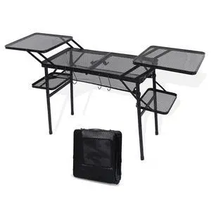Camping Table, Compact Folding Tailgate Grill Table, Outdoor Metal Tables, Fold Up Lightweight with 4 Side Tables & Mesh Net for BBQ, Camping, Picnic Camping Table, Compact Folding Tailgate Grill Table, Outdoor Metal Tables, Fold Up Lightweight with 4 Side Tables & Mesh Net for BBQ, Camping, Picnic