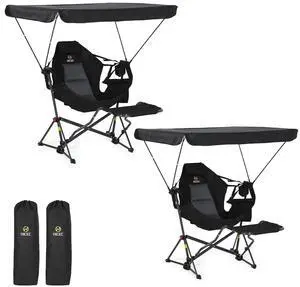 Hammock Chair with Canopy Footrest, Portable Swinging Camping Chair with Shade, Folding Rocking Umbrella Chair, Detachable Footrest, Cup Holder, Carry Bag for Camping, Beach (2 Pack) Hammock Chair with Canopy Footrest, Portable Swinging Camping Chair with Shade, Folding Rocking Umbrella Chair, Detachable Footrest, Cup Holder, Carry Bag for Camping, Beach (2 Pack)