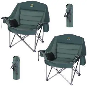 Camping Chairs, Oversized XL Padded Camping Chair, Outdoor Lawn Lounge Chair, Wide, Thick, Heavy Duty 400lb, Carry Bag, Cupholder, Cooler (2 Pack Green) Camping Chairs, Oversized XL Padded Camping Chair, Outdoor Lawn Lounge Chair, Wide, Thick, Heavy Duty 400lb, Carry Bag, Cupholder, Cooler (2 Pack Green)