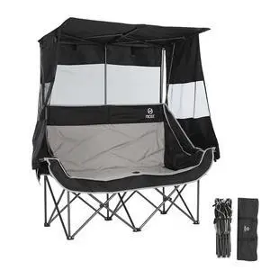 Double Camping Chair with Canopy, Portable Shade Sports Folding Bench, Umbrella Chairs Camping Couch, Outdoor Loveseat with Cooler Bag, Cup Holders, For Beach, Lawn, Sports, Picnic (Black&Gray) Double Camping Chair with Canopy, Portable Shade Sports Folding Bench, Umbrella Chairs Camping Couch, Outdoor Loveseat with Cooler Bag, Cup Holders, For Beach, Lawn, Sports, Picnic (Black&Gray)
