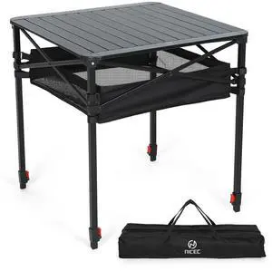Aluminum Square Side Table, Adjustable Height Folding Compact Camping Table, Lightweight Collapsible Table with Roll-up Tabletop, Carry Bag, for Outdoor, Picnic, backyards, BBQ (27'' Large) Aluminum Square Side Table, Adjustable Height Folding Compact Camping Table, Lightweight Collapsible Table with Roll-up Tabletop, Carry Bag, for Outdoor, Picnic, backyards, BBQ (27'' Large)