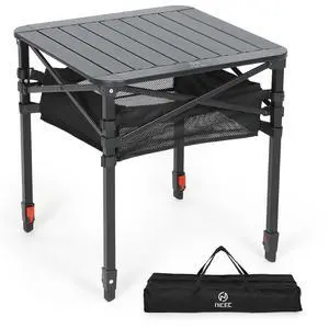 Aluminum Square Side Table, Adjustable Height Folding Compact Camping Table, Lightweight Collapsible Table with Roll-up Tabletop, Carry Bag, for Outdoor, Picnic, backyards, BBQ (20'' Medium) Aluminum Square Side Table, Adjustable Height Folding Compact Camping Table, Lightweight Collapsible Table with Roll-up Tabletop, Carry Bag, for Outdoor, Picnic, backyards, BBQ (20'' Medium)