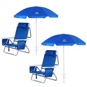 Blue Backpack Beach Chair with Cooler and Umbrella, 5 Position Reclining Beach Chair for Adults, with Cup Holder, Canopy Shade, Cooler Bag, for Outdoor, Camping, Travel, Picnic (2 Pack, Blue) Blue Backpack Beach Chair with Cooler and Umbrella, 5 Position Reclining Beach Chair for Adults, with Cup Holder, Canopy Shade, Cooler Bag, for Outdoor, Camping, Travel, Picnic (2 Pack, Blue)