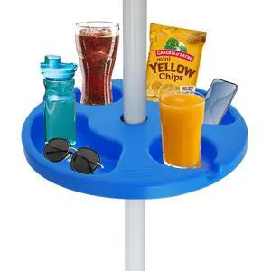 13" Beach Umbrella Table Tray for Beach, Patio, Garden, Swimming Pool with Cup Holders, Snack Compartments Blue 13" Beach Umbrella Table Tray for Beach, Patio, Garden, Swimming Pool with Cup Holders, Snack Compartments Blue