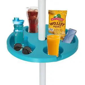 13" Beach Umbrella Table Tray for Beach, Patio, Garden, Swimming Pool with Cup Holders, Snack Compartments Teal 13" Beach Umbrella Table Tray for Beach, Patio, Garden, Swimming Pool with Cup Holders, Snack Compartments Teal