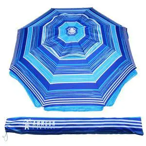 6.5 ft Heavy Duty Beach Umbrella for Sand with tilt Air Vent Sun Shelter, UV 50+ Protection Outdoor Sunshade Umbrellas and Parasols with Carry Bag for Patio Garden Beach Pool stripe Blue 6.5 ft Heavy Duty Beach Umbrella for Sand with tilt Air Vent Sun Shelter, UV 50+ Protection Outdoor Sunshade Umbrellas and Parasols with Carry Bag for Patio Garden Beach Pool stripe Blue