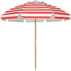 7.5ft Heavy Duty HIGH Wind Beach Umbrella Commercial Grade Patio Beach Umbrella with Air Vent Ash Wood Pole & Carry Bag UPF50+ Protection Red White 7.5ft Heavy Duty HIGH Wind Beach Umbrella Commercial Grade Patio Beach Umbrella with Air Vent Ash Wood Pole & Carry Bag UPF50+ Protection Red White