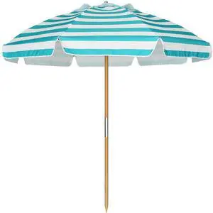 7.5ft Heavy Duty HIGH Wind Beach Umbrella Commercial Grade Patio Beach Umbrella with Air Vent Ash Wood Pole & Carry Bag Turquoise White 7.5ft Heavy Duty HIGH Wind Beach Umbrella Commercial Grade Patio Beach Umbrella with Air Vent Ash Wood Pole & Carry Bag Turquoise White