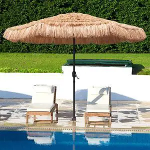 9ft Hula Thatched Tiki Umbrella Hawaiian Style Beach Patio Umbrella and 8 Ribs with Crank Lift UPF 50+ Outdoor Tiki Bar, Tropical Palapa, Patio Garden Beach Pool Backyard Natural Color 9ft Hula Thatched Tiki Umbrella Hawaiian Style Beach Patio Umbrella and 8 Ribs with Crank Lift UPF 50+ Outdoor Tiki Bar, Tropical Palapa, Patio Garden Beach Pool Backyard Natural Color