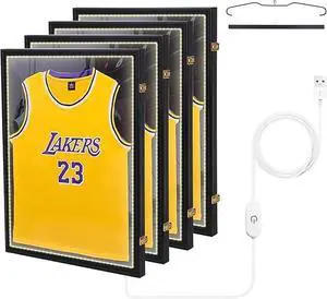 Jersey Frame Display Case with Lights, Jersey Shadow Box Display Cases, Football Jersey Display Case with LED, 98% UV Protection, Valet Pinboard, Acrylic, Basketball (LED 4 Pack) Jersey Frame Display Case with Lights, Jersey Shadow Box Display Cases, Football Jersey Display Case with LED, 98% UV Protection, Valet Pinboard, Acrylic, Basketball (LED 4 Pack)