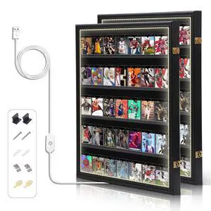Baseball Card Display Case, Sports Card Holder, with LED Light Graded Sports Card Display Case, Trading Card Display Case, 98% UV Protection, 35 Cards, Lockable (LED Vertical 2 Pack) Baseball Card Display Case, Sports Card Holder, with LED Light Graded Sports Card Display Case, Trading Card Display Case, 98% UV Protection, 35 Cards, Lockable (LED Vertical 2 Pack)