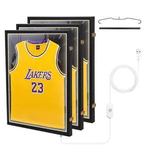 Jersey Frame Display Case with Lights, LED 3 Pack, UV Protection, Valet Pinboard, Acrylic, Basketball Jersey Frame Display Case with Lights, LED 3 Pack, UV Protection, Valet Pinboard, Acrylic, Basketball
