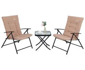Patio Table and Chairs Set, Bistro Outdoor Table and Chairs, Bistro Set of 2, Garden Furniture Table Set, Glass Table and 2 Folding Chairs (Khaki-3 Piece) Patio Table and Chairs Set, Bistro Outdoor Table and Chairs, Bistro Set of 2, Garden Furniture Table Set, Glass Table and 2 Folding Chairs (Khaki-3 Piece)