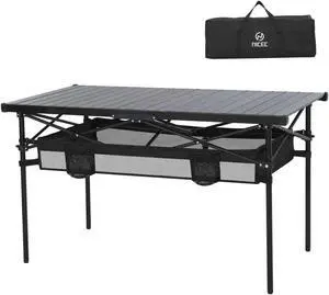 Portable Folding Camping Table, Aluminum Lightweight Roll-up Top Collapsible Table & Folding Grill Table, Camping Tailgate Metal Table, 2 Tier Mesh Grill Station Portable Folding Camping Table, Aluminum Lightweight Roll-up Top Collapsible Table & Folding Grill Table, Camping Tailgate Metal Table, 2 Tier Mesh Grill Station