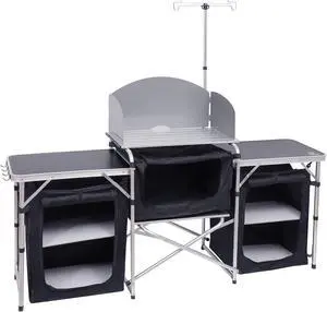 Camping Kitchen Table, Portable Folding Camp Cook Station, Storage Organizer Camping Kitchen Table, Upgrade Light Stand and 3 Organizers Camping Kitchen Table, Portable Folding Camp Cook Station, Storage Organizer Camping Kitchen Table, Upgrade Light Stand and 3 Organizers