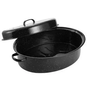 Granite Roaster Pan, 19 Enameled Roasting Pan with Domed Lid. Oval Turkey Roaster Pot, Broiler Pan Great for Turkey, Chicken, Lamb, Vegetable. Dishwasher Safe Cookware Fit for 20Lb Turkey by Granite Roaster Pan, 19 Enameled Roasting Pan with Domed Lid. Oval Turkey Roaster Pot, Broiler Pan Great for Turkey, Chicken, Lamb, Vegetable. Dishwasher Safe Cookware Fit for 20Lb Turkey by